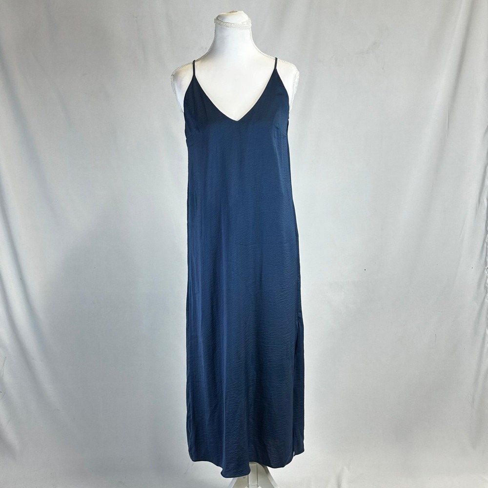 Abow Studios Women's Sz XS Maxi Satin Slip Dress Midnight Blue Quiet Luxury Chic